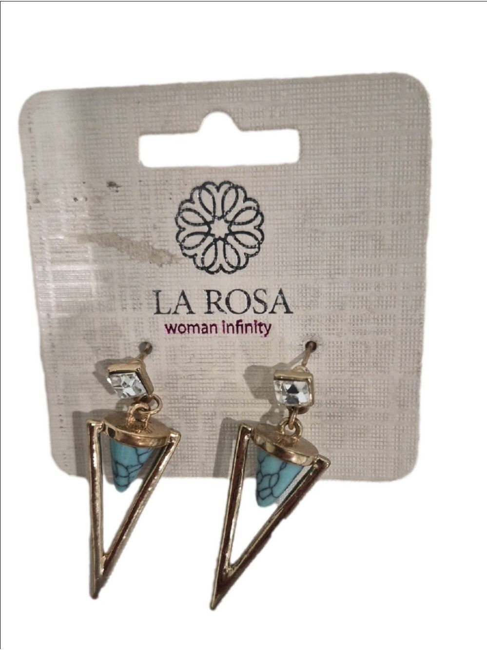 Silver-toned LA Rosa Drop Earrings Triangul Shape With Turquoise Stone